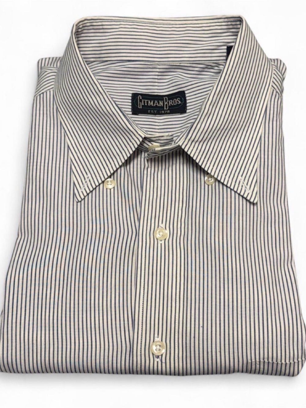 Gitman Bros White Dress Shirt with Navy Pinstripes